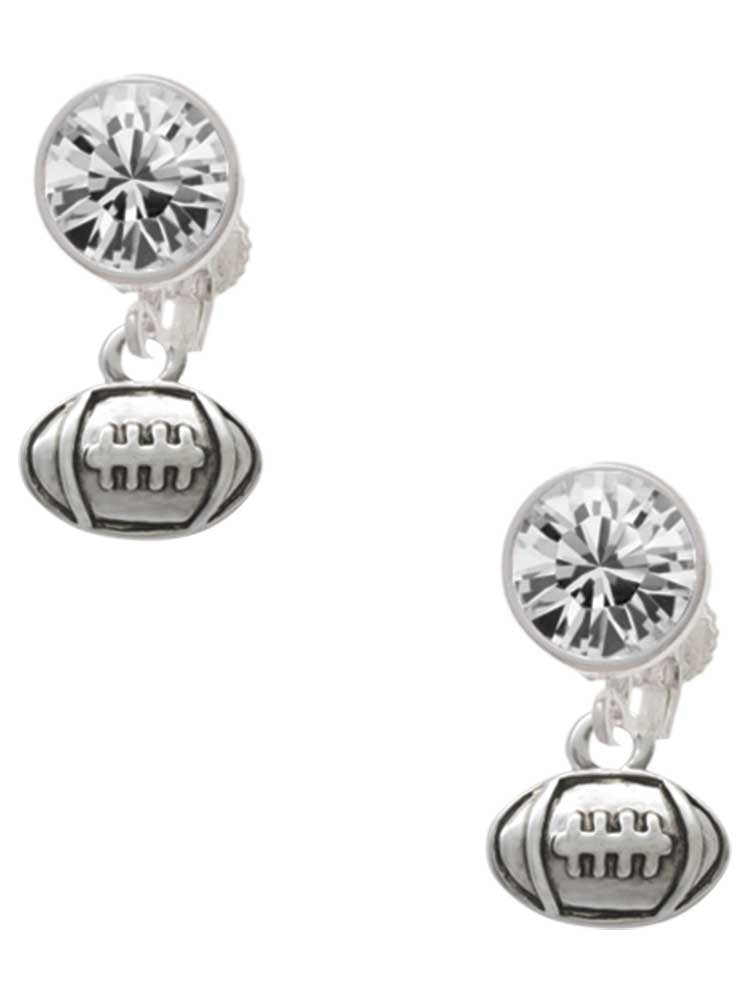 Silvertone Mini Football Clear Crystal Clip On Earrings