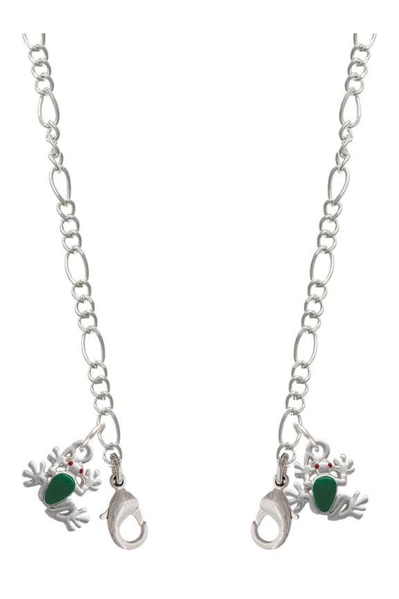 Silvertone Mini Green Tree Frog Silvertone Face Mask Necklace