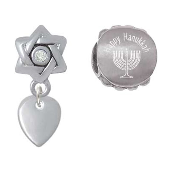 Silvertone Mini Guitar Pick Happy Hanukkah Charm Beads (Set of 2)
