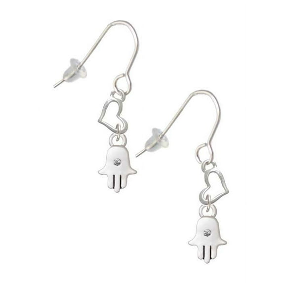 Silvertone Mini Hamsa Hand Heart French Earrings