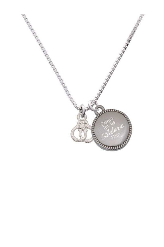 Silvertone Mini Handcuffs - Come Let us Adore Him Necklace