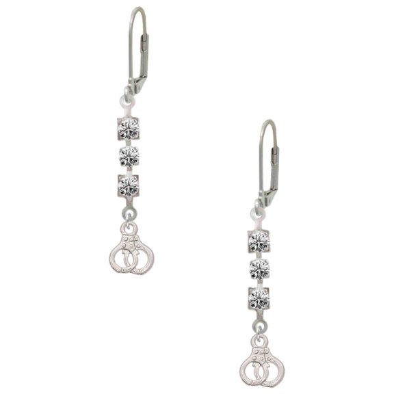 Silvertone Mini Handcuffs Crystal Madison Leverback Earrings