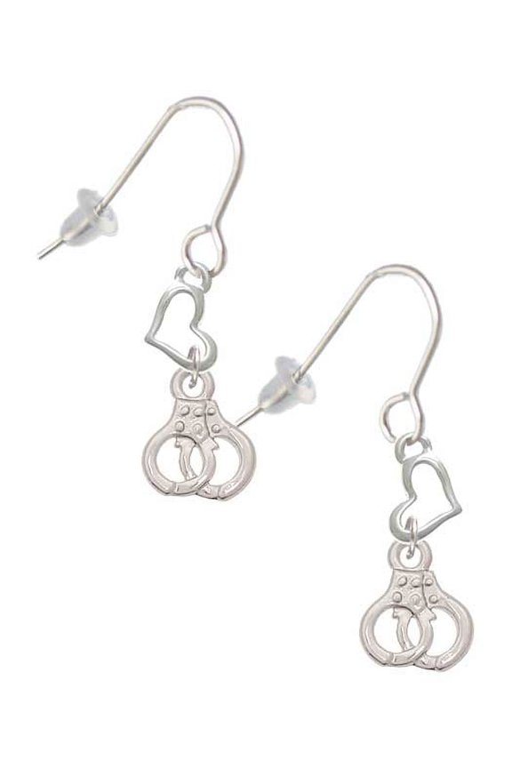 Silvertone Mini Handcuffs Heart French Earrings