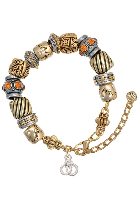 Silvertone Mini Handcuffs Two Tone Christian Bead Bracelet