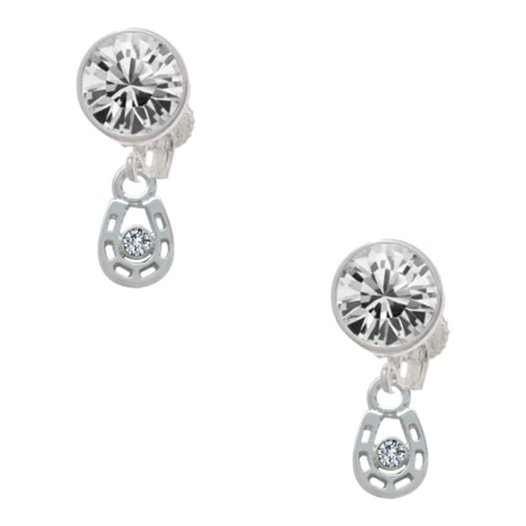 Silvertone Mini Horseshoe with Clear Crystal Clear Crystal Clip On Earrings