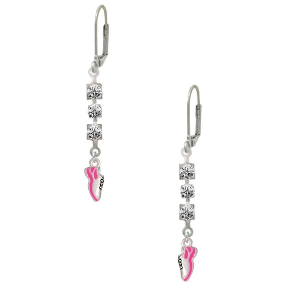 Silvertone Mini Hot Pink Running Shoe Crystal Madison Leverback Earrings
