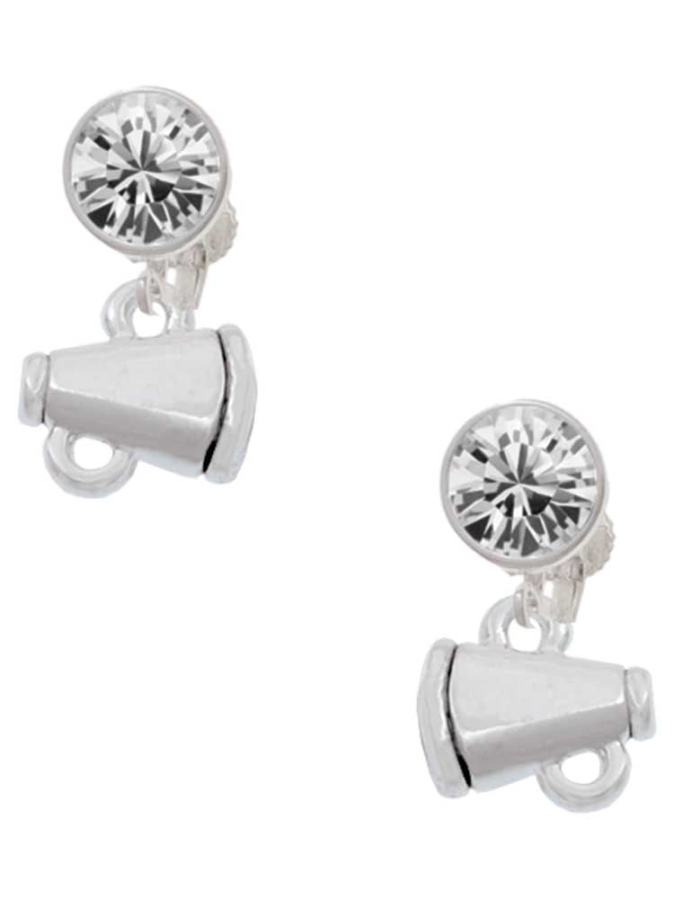 Silvertone Mini Megaphone Clear Crystal Clip On Earrings