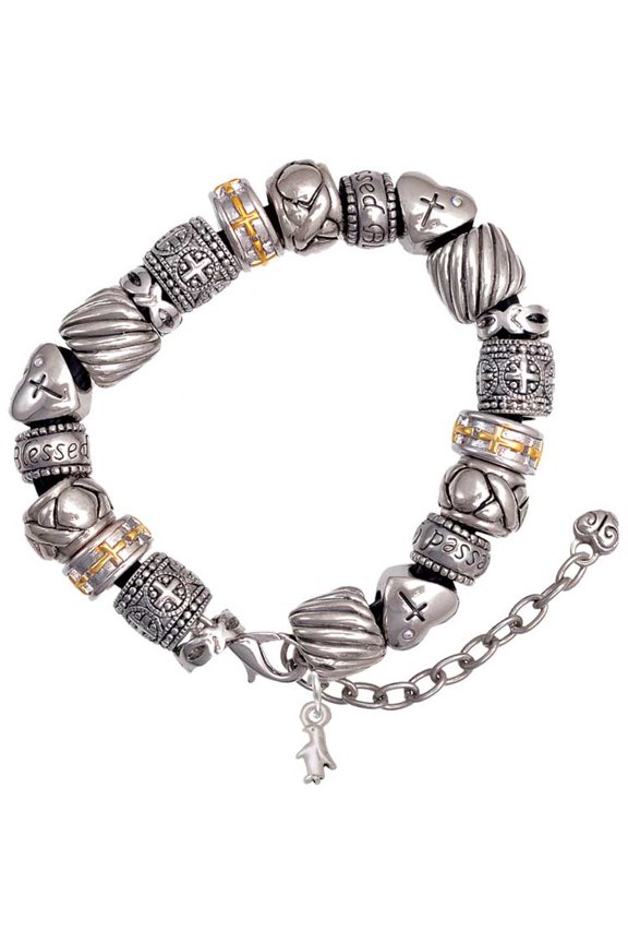 Silvertone Mini Penguin Silver Tone Christian Bead Bracelet