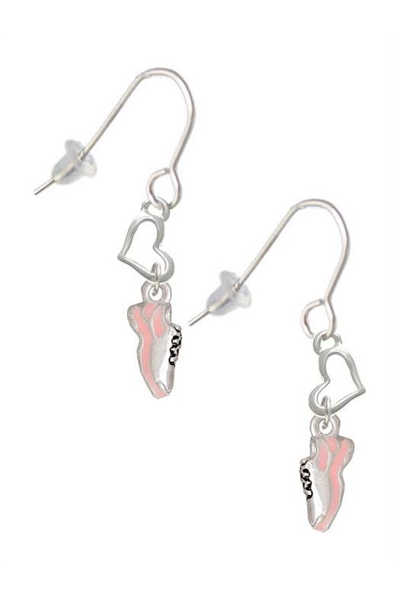 Silvertone Mini Pink Running Shoe Heart French Earrings