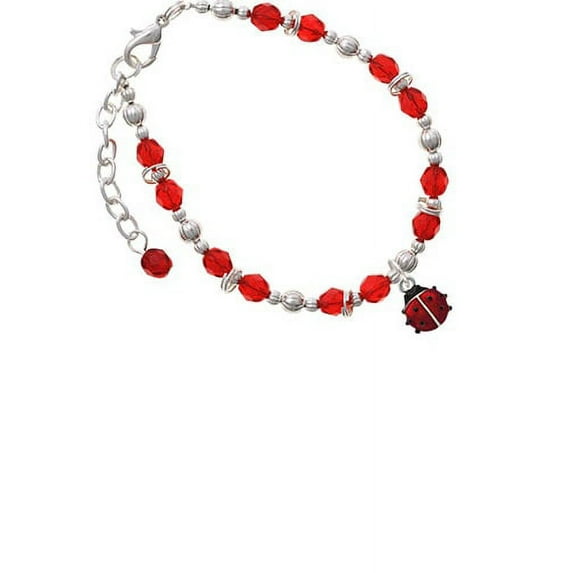 Silvertone Mini Red Translucent Ladybug Red Beaded Bracelet