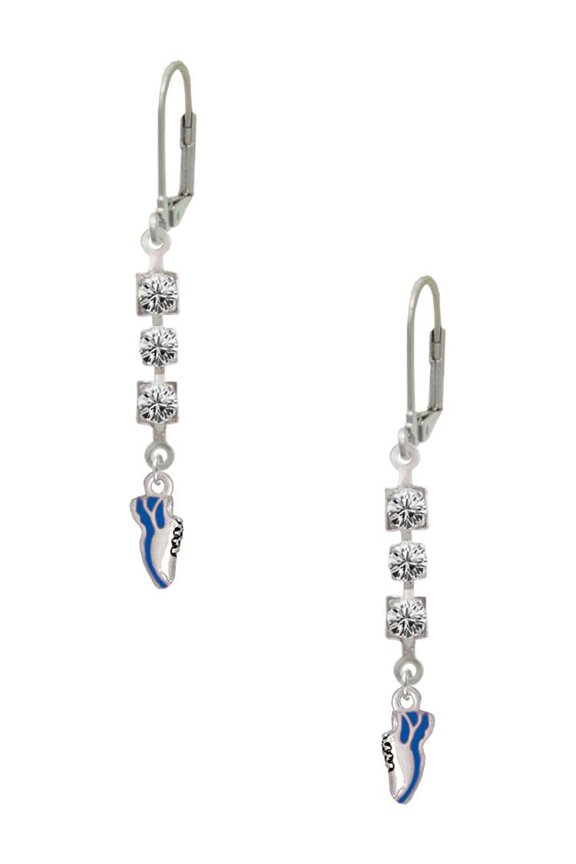 Silvertone Mini Royal Blue Running Shoe Crystal Madison Leverback Earrings