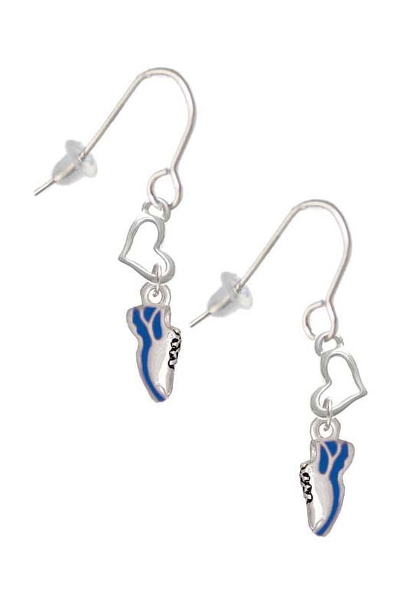 Silvertone Mini Royal Blue Running Shoe Heart French Earrings