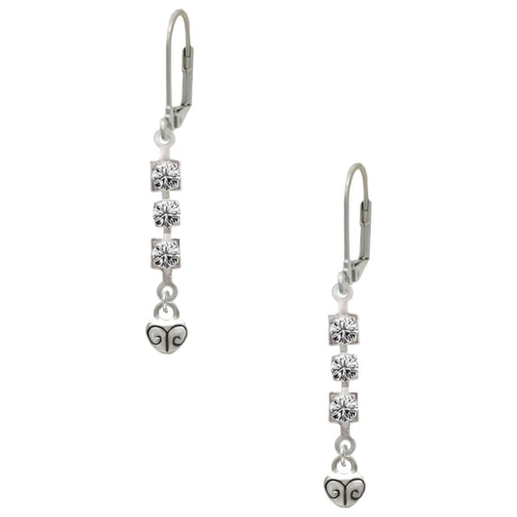Silvertone Mini Scroll Heart Crystal Madison Leverback Earrings