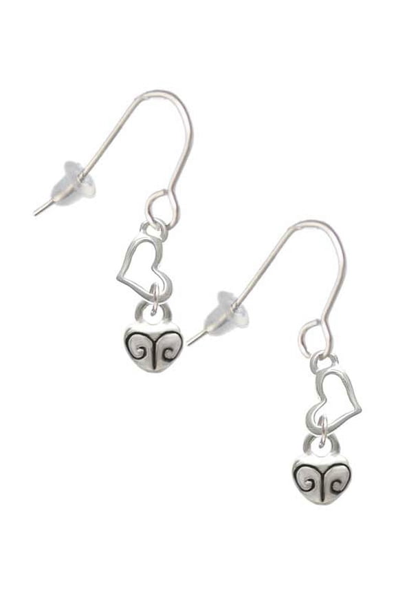 Silvertone Mini Scroll Heart Heart French Earrings