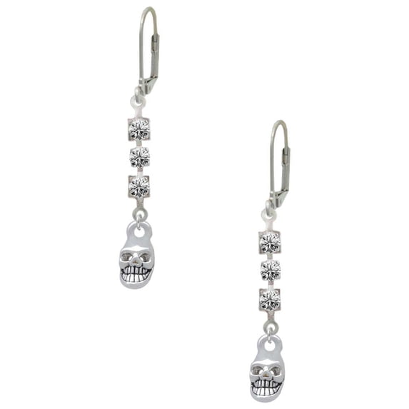 Silvertone Mini Skull Crystal Madison Leverback Earrings