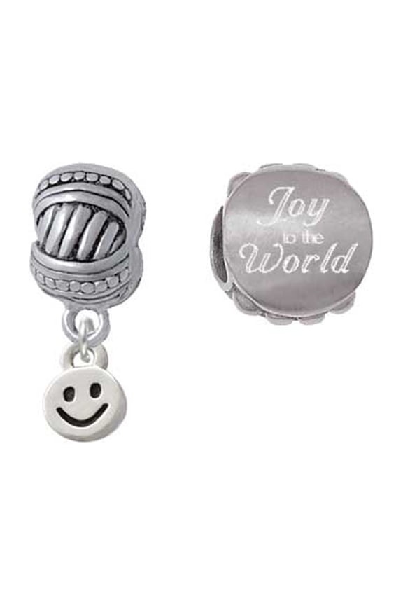 Silvertone Mini Smiley Face Joy to the World Charm Beads (Set of 2)