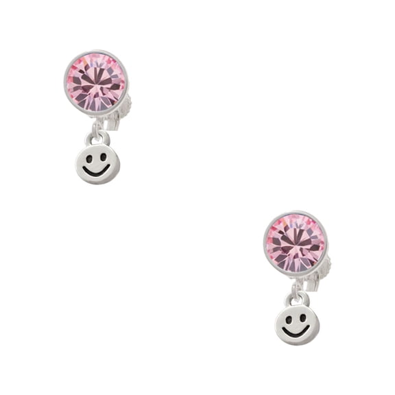 Delight Jewelry Silvertone Mini Smiley Face Pink Crystal Clip on Earrings