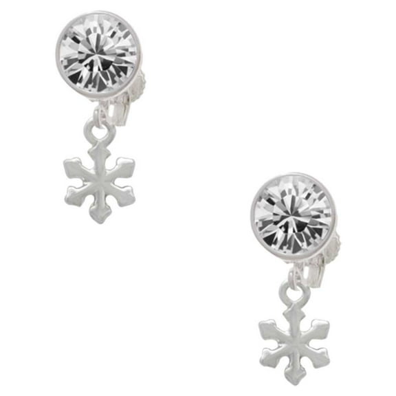 Silvertone Mini Snowflake Clear Crystal Clip On Earrings
