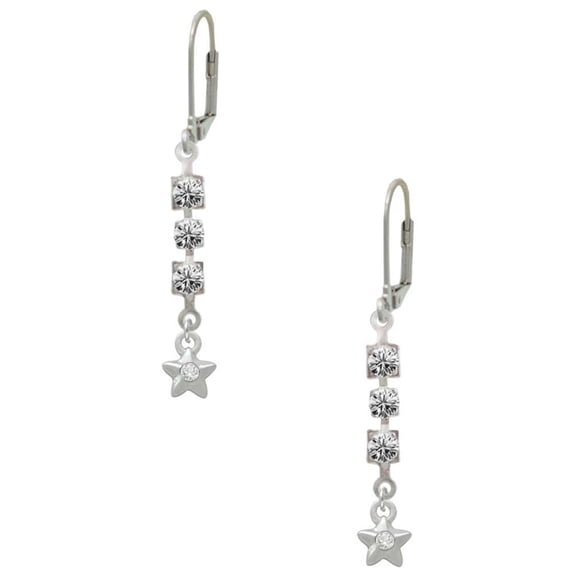 Silvertone Mini Star with Clear Crystal Crystal Madison Leverback Earrings