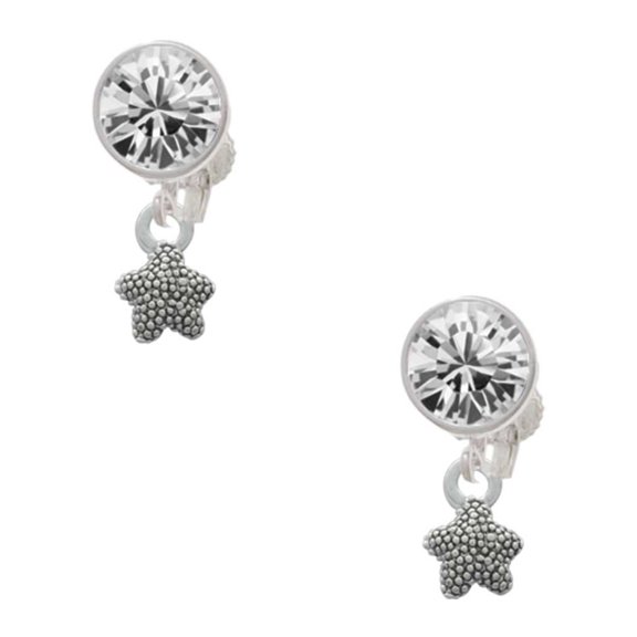 Silvertone Mini Starfish Two Sided Clear Crystal Clip On Earrings