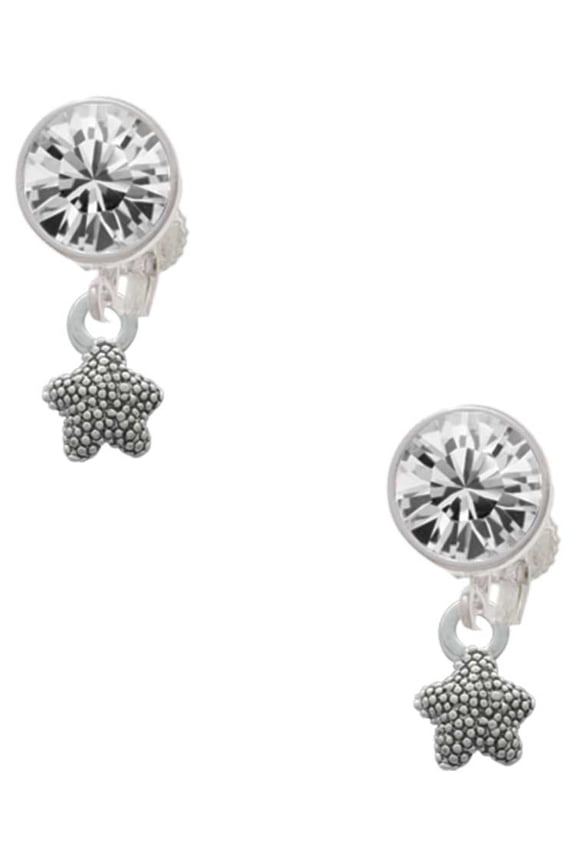 Silvertone Mini Starfish Two Sided Clear Crystal Clip On Earrings