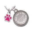 thumbnail image 1 of Silvertone Mini Translucent Hot Pink Paw Run Like a Girl - Strong and Fierce Engraved Necklace, 1 of 1