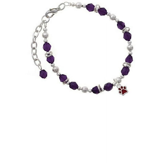 Silvertone Mini Translucent Maroon Paw Purple Beaded Bracelet