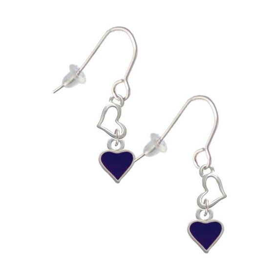 Silvertone Mini Two Sided Purple Heart Heart French Earrings