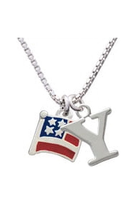 Silvertone Mini USA Flag Capital Initial Y Necklace