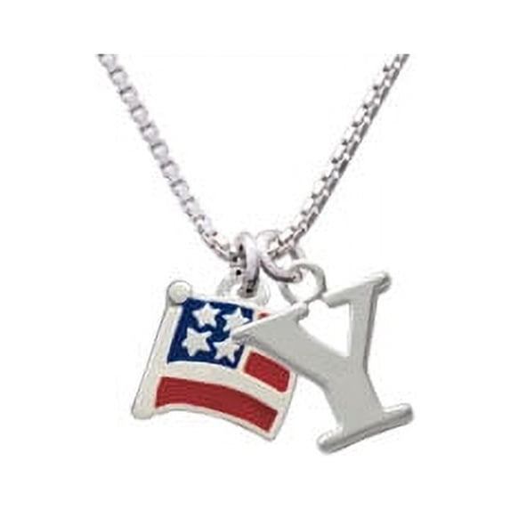 Silvertone Mini USA Flag Capital Initial Y Necklace