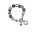 thumbnail image 1 of Silvertone Mini Volleyball/Water polo Black Pebble Bead Charm Bracelet, 1 of 1