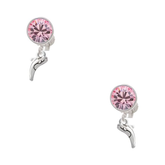Delight Jewelry Silvertone Mini Whale Pink Crystal Clip on Earrings