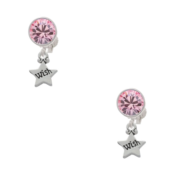 Delight Jewelry Silvertone Mini ''Wish'' Star Pink Crystal Clip on Earrings