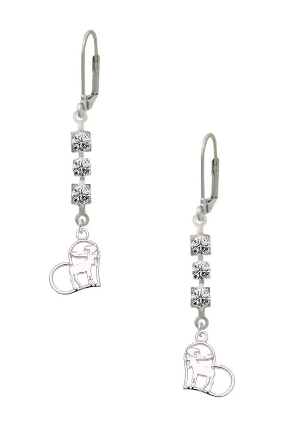 Silvertone Moose in Heart - Crystal Madison Leverback Earrings