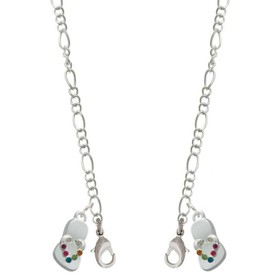 Silvertone Multicolored Crystal Flip Flop Silvertone Face Mask Necklace