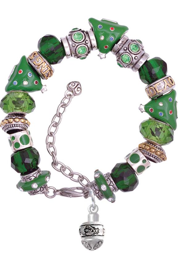 Silvertone Napoleon's Bee Spinner Green Christmas Bead Bracelet