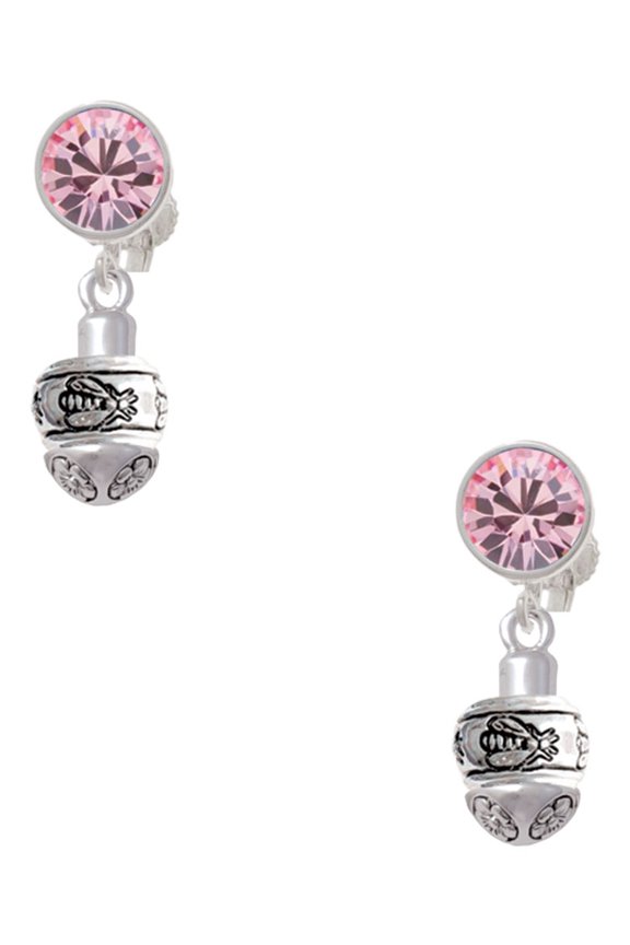 Silvertone Napoleon's Bee Spinner Pink Crystal Clip on Earrings