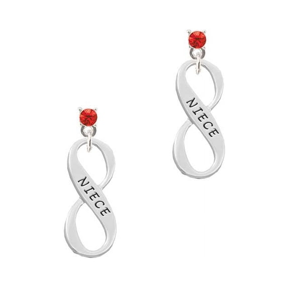 Silvertone Niece Infinity Sign Red Crystal Post Earrings