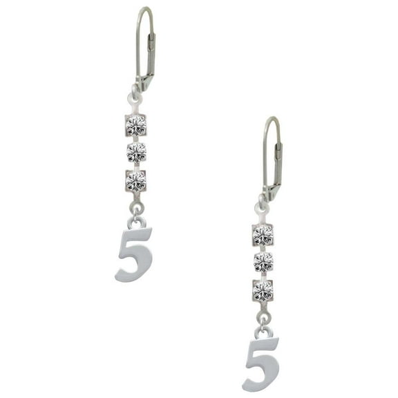 Silvertone Number - 5 - Crystal Madison Leverback Earrings