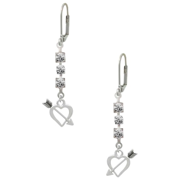Silvertone Open Cupid's Heart Crystal Madison Leverback Earrings