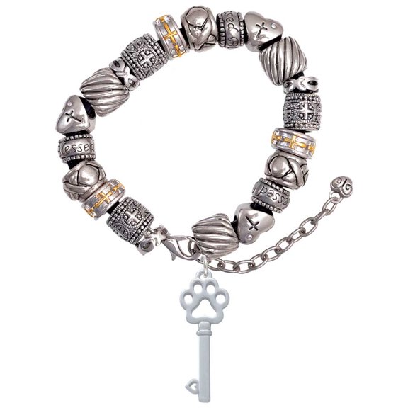 Silvertone Open Paw Key Silver Tone Christian Bead Bracelet