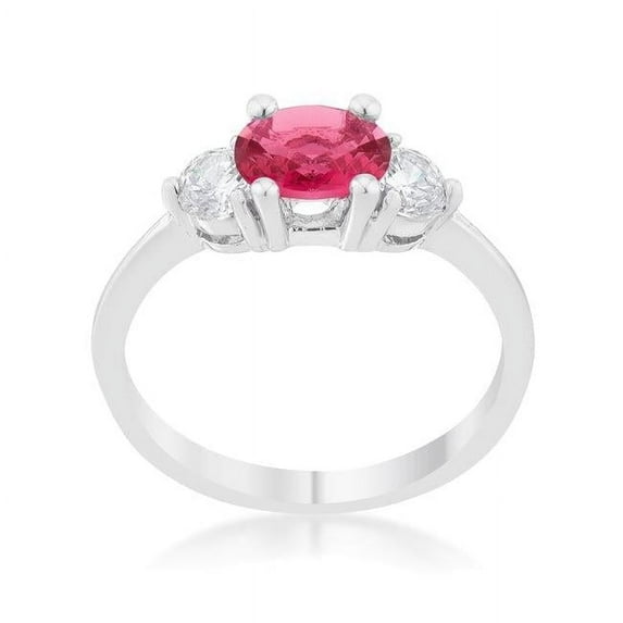 Silvertone Oval-Cut Fuchsia Cubic Zirconia Triplet Ring