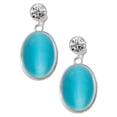 thumbnail image 1 of Silvertone Oval - Imitation Cat's Eye - Dark Teal - Clear Crystal Clip On Earrings, 1 of 3