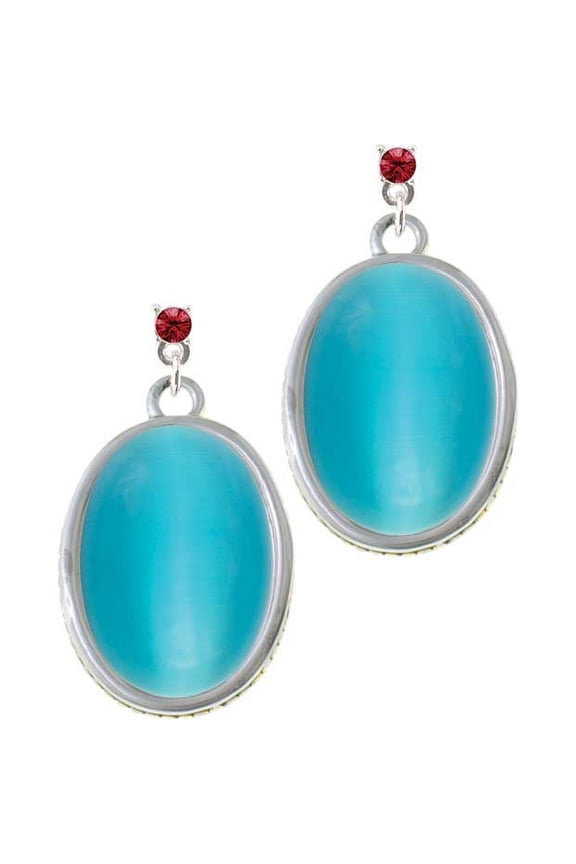 Silvertone Oval - Imitation Cat's Eye - Dark Teal - Maroon Crystal Post Earrings