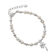 Silvertone Palm Tree Imitation Pearl Beaded Bracelet