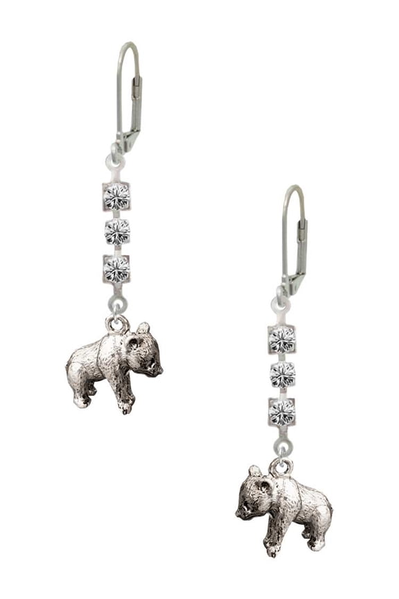 Silvertone Panda Bear Standing Crystal Madison Leverback Earrings