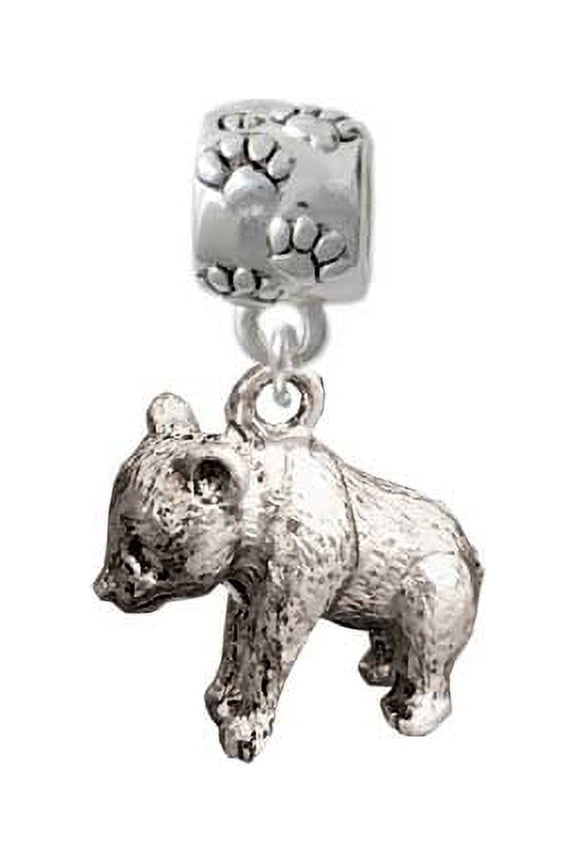 Silvertone Panda Bear Standing - Paw Print Charm Bead