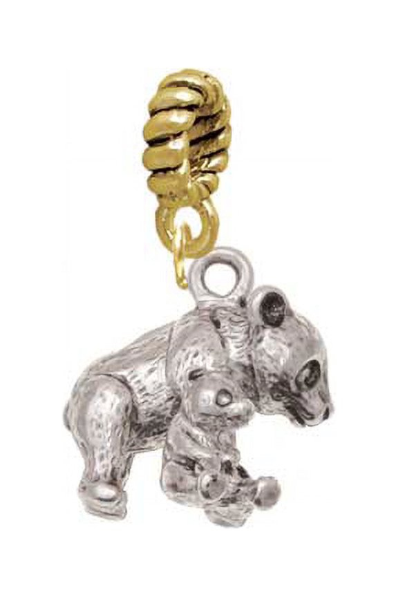 Silvertone Panda with Baby - Goldtone Charm Bead