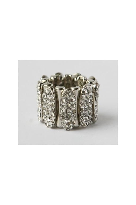 Silvertone Pave Crystal Sectional Stretch Ring