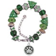 thumbnail image 1 of Silvertone Paw in Circle Green Christmas Bead Bracelet, 1 of 4